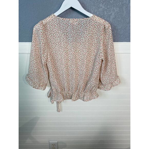 Sienna Sky Cream and Pink Floral Wrap 3/4 Sleeve Blouse Size Small - Picture 9 of 11